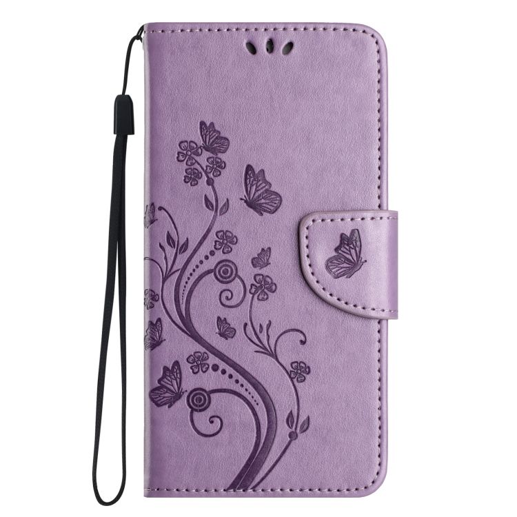 Peněženkové pouzdro Embossing Pattern Motýl a květ fialové – Xiaomi Redmi Note 14 Pro+ 5G | Levné Kryty | Levné Kryty | Levné Kryty