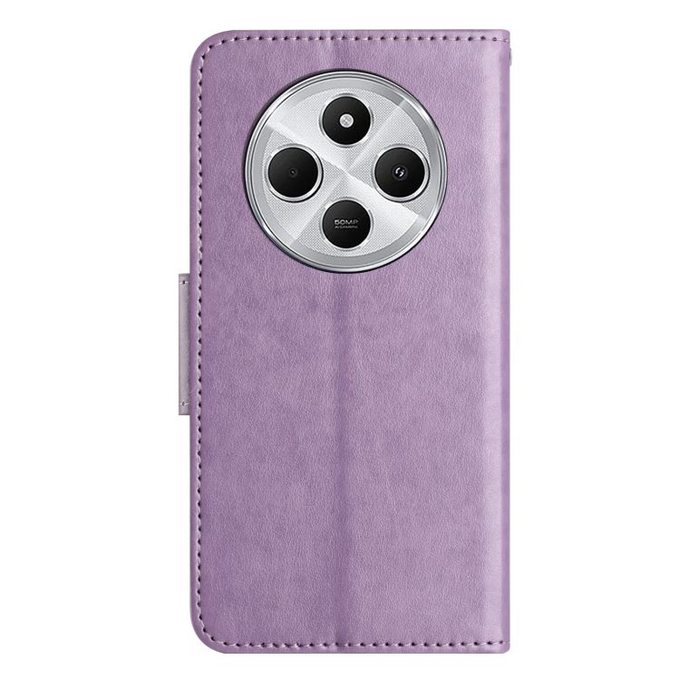 Peněženkové pouzdro Embossing Pattern Motýl a květ fialové – Xiaomi Redmi Note 14 Pro+ 5G | Levné Kryty | Levné Kryty | Levné Kryty
