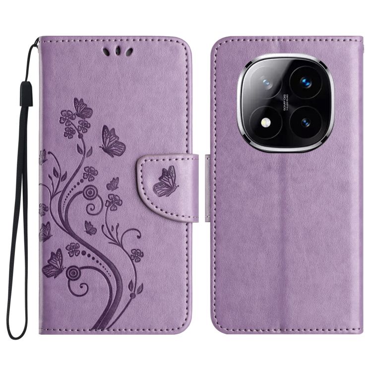 Peněženkové pouzdro Embossing Pattern Motýl a květ fialové – Xiaomi Redmi Note 14 Pro+ 5G | Levné Kryty | Levné Kryty | Levné Kryty