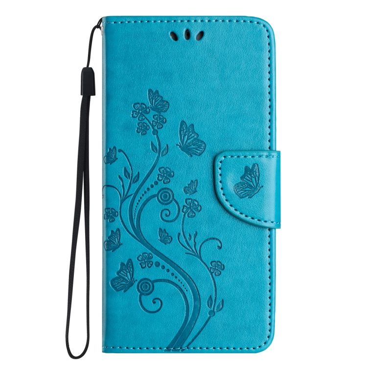Peněženkové pouzdro Embossing Pattern Motýl a květ modré – Xiaomi Redmi Note 14 Pro+ 5G | Levné Kryty | Levné Kryty | Levné Kryty