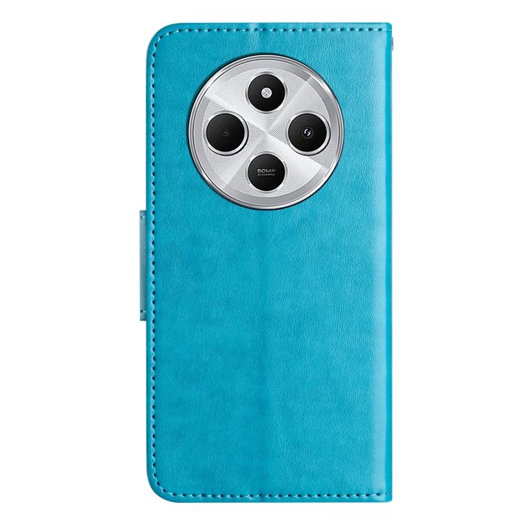 Peněženkové pouzdro Embossing Pattern Motýl a květ modré – Xiaomi Redmi Note 14 Pro+ 5G | Levné Kryty | Levné Kryty | Levné Kryty