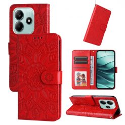 Peněženkové pouzdro Embossing Pattern Slunečnice červené – Xiaomi Redmi Note 14 5G | Levné Kryty | Levné Kryty | Levné Kryty