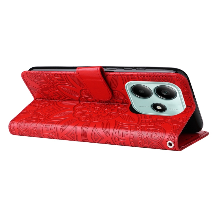 Peněženkové pouzdro Embossing Pattern Slunečnice červené – Xiaomi Redmi Note 14 5G | Levné Kryty | Levné Kryty | Levné Kryty