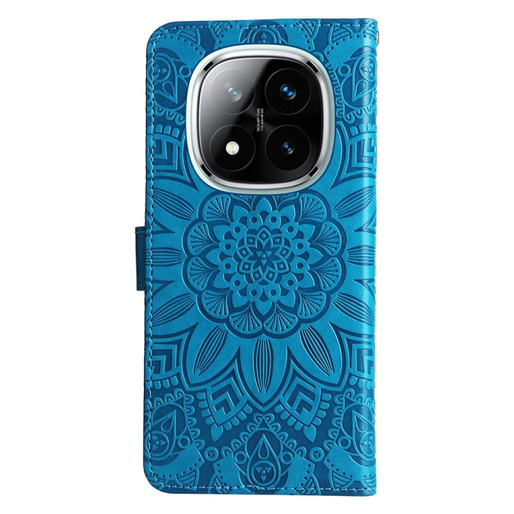 Peněženkové pouzdro Embossing Pattern Slunečnice modré – Xiaomi Redmi Note 14 Pro 5G | Levné Kryty | Levné Kryty | Levné Kryty