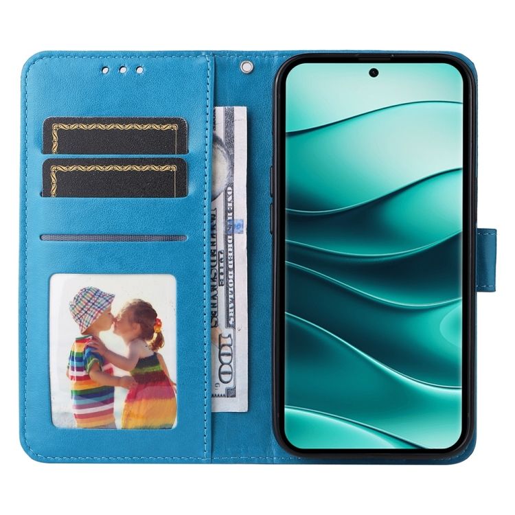 Peněženkové pouzdro Embossing Pattern Slunečnice modré – Xiaomi Redmi Note 14 Pro 5G | Levné Kryty | Levné Kryty | Levné Kryty