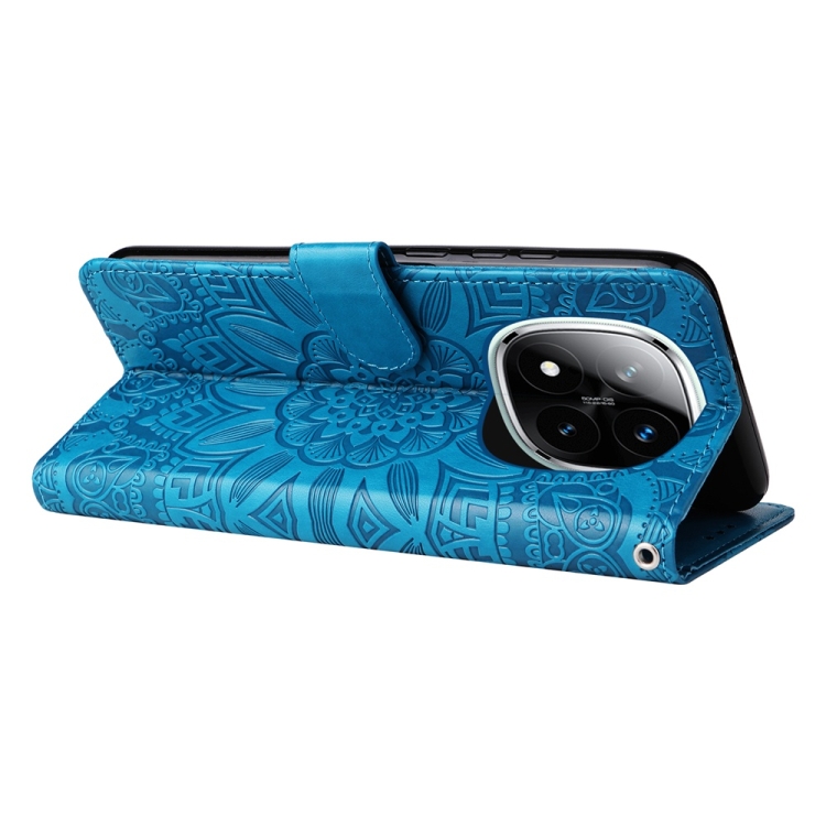 Peněženkové pouzdro Embossing Pattern Slunečnice modré – Xiaomi Redmi Note 14 Pro 5G | Levné Kryty | Levné Kryty | Levné Kryty