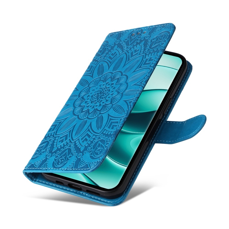 Peněženkové pouzdro Embossing Pattern Slunečnice modré – Xiaomi Redmi Note 14 Pro 5G | Levné Kryty | Levné Kryty | Levné Kryty