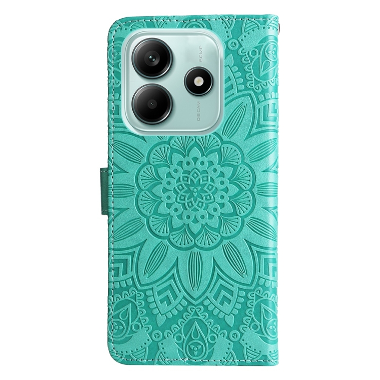 Peněženkové pouzdro Embossing Pattern Slunečnice zelené – Xiaomi Redmi Note 14 5G | Levné Kryty | Levné Kryty | Levné Kryty