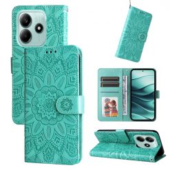Peněženkové pouzdro Embossing Pattern Slunečnice zelené – Xiaomi Redmi Note 14 5G | Levné Kryty | Levné Kryty | Levné Kryty