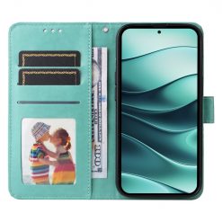 Peněženkové pouzdro Embossing Pattern Slunečnice zelené – Xiaomi Redmi Note 14 5G | Levné Kryty | Levné Kryty | Levné Kryty