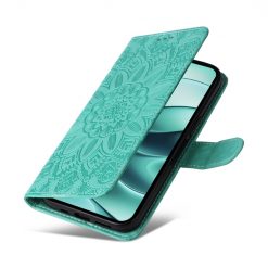 Peněženkové pouzdro Embossing Pattern Slunečnice zelené – Xiaomi Redmi Note 14 5G | Levné Kryty | Levné Kryty | Levné Kryty