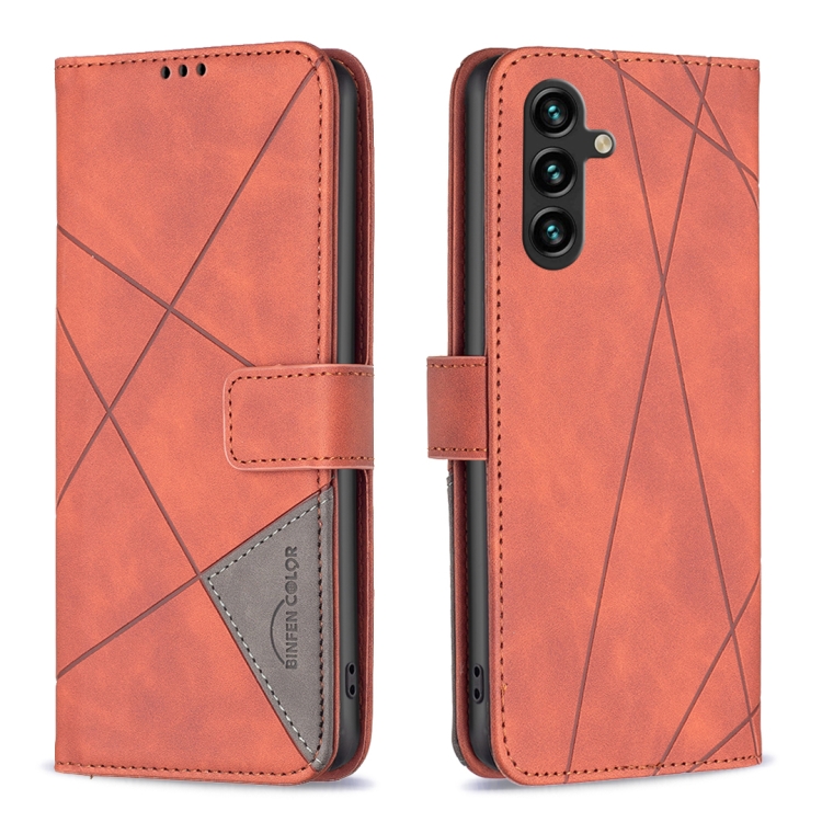 Knížkové pouzdro Rhombus hnědé – Samsung Galaxy A56 | Levné Kryty | Levné Kryty | Levné Kryty