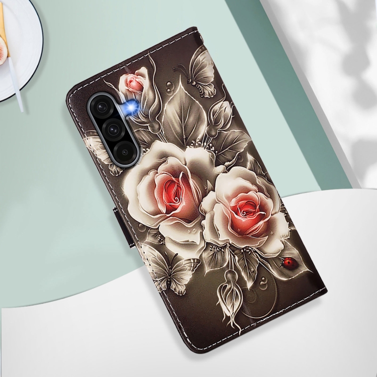 Knížkové pouzdro Trendy Cross case Růže na černém – Samsung Galaxy A56 | Levné Kryty | Levné Kryty | Levné Kryty