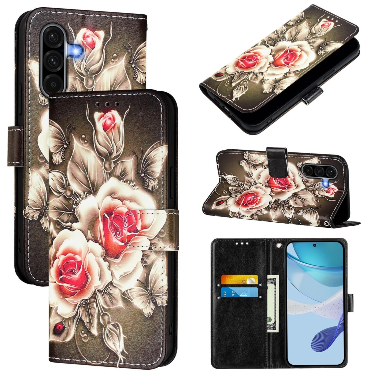 Knížkové pouzdro Trendy Cross case Růže na černém – Samsung Galaxy A56 | Levné Kryty | Levné Kryty | Levné Kryty