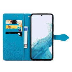 Peněženkové pouzdro Embossing Pattern Mandala Flower modré – Samsung Galaxy A36 | Levné Kryty | Levné Kryty | Levné Kryty