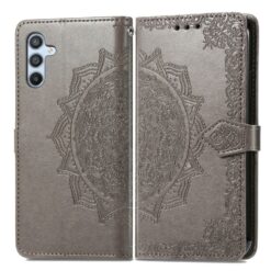 Peněženkové pouzdro Embossing Pattern Mandala Flower šedé – Samsung Galaxy A36