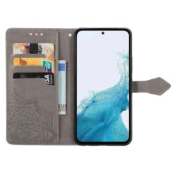 Peněženkové pouzdro Embossing Pattern Mandala Flower šedé – Samsung Galaxy A36 | Levné Kryty | Levné Kryty | Levné Kryty