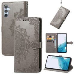 Peněženkové pouzdro Embossing Pattern Mandala Flower šedé – Samsung Galaxy A36 | Levné Kryty | Levné Kryty | Levné Kryty