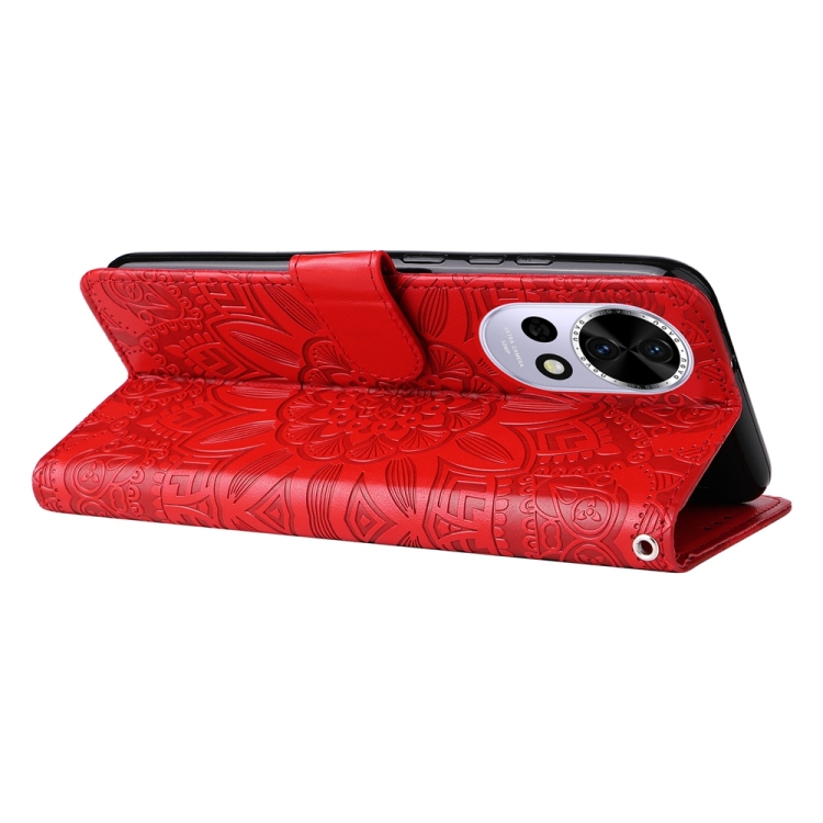 Peněženkové pouzdro Embossing Pattern Slunečnice červené – Huawei Nova 13 | Levné Kryty | Levné Kryty | Levné Kryty