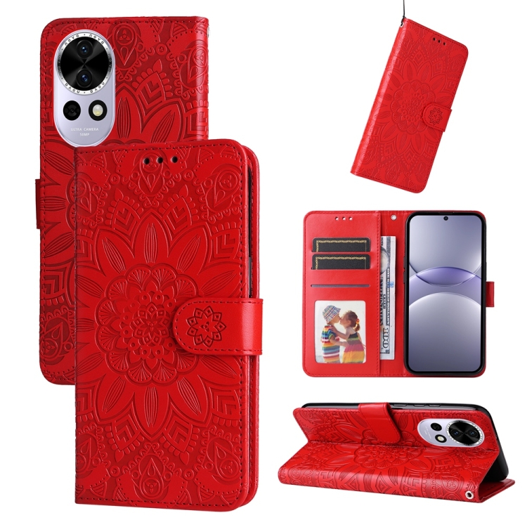 Peněženkové pouzdro Embossing Pattern Slunečnice červené – Huawei Nova 13 | Levné Kryty | Levné Kryty | Levné Kryty