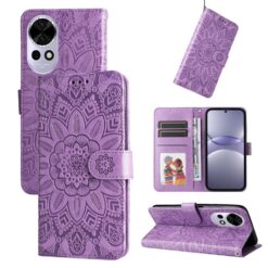 Peněženkové pouzdro Embossing Pattern Slunečnice fialové – Huawei Nova 13 | Levné Kryty | Levné Kryty | Levné Kryty