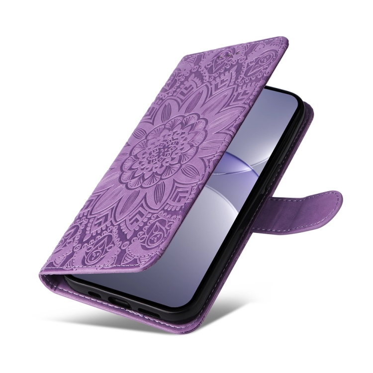 Peněženkové pouzdro Embossing Pattern Slunečnice fialové – Huawei Nova 13 | Levné Kryty | Levné Kryty | Levné Kryty