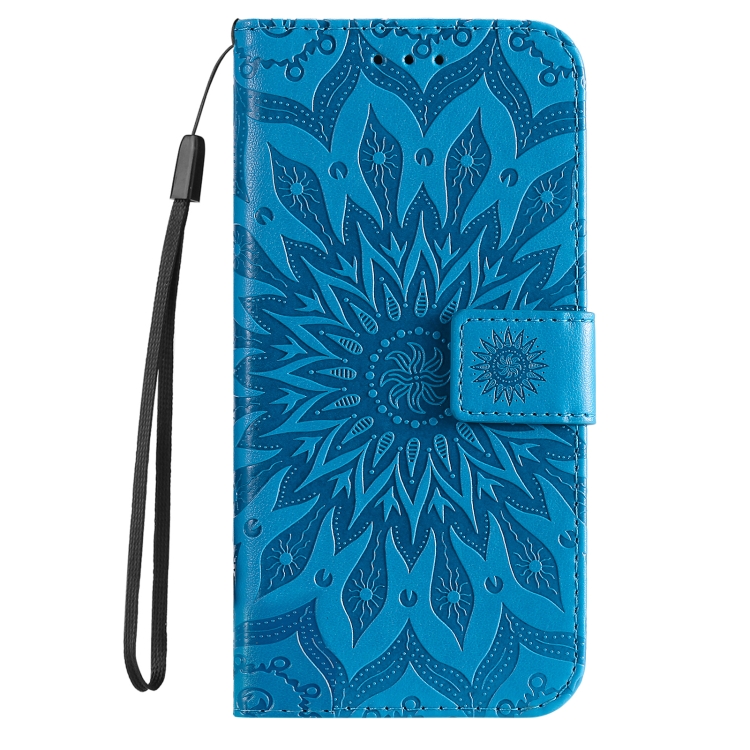 Peněženkové pouzdro Embossing Pattern Slunečnice modré – Apple iPhone 16e / 17e | Levné Kryty | Levné Kryty | Levné Kryty