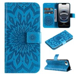 Peněženkové pouzdro Embossing Pattern Slunečnice modré – Apple iPhone 16e / 17e | Levné Kryty | Levné Kryty | Levné Kryty
