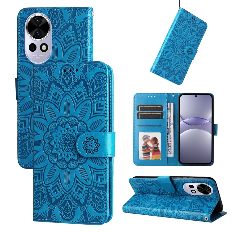 Peněženkové pouzdro Embossing Pattern Slunečnice modré – Huawei Nova 13 | Levné Kryty | Levné Kryty | Levné Kryty