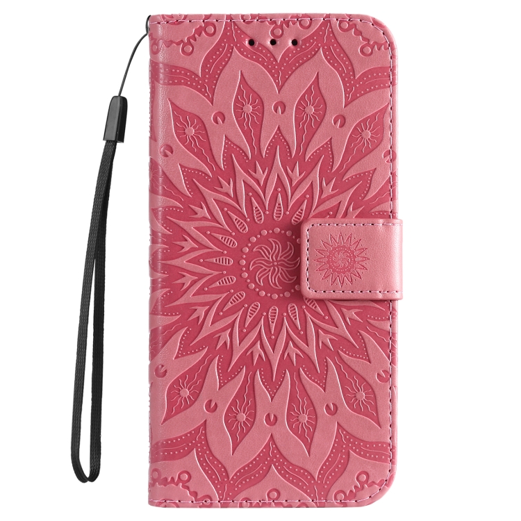 Peněženkové pouzdro Embossing Pattern Slunečnice růžové – Apple iPhone 16e / 17e | Levné Kryty | Levné Kryty | Levné Kryty
