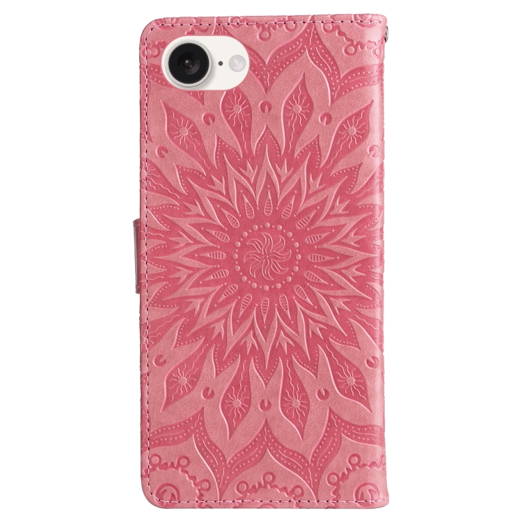 Peněženkové pouzdro Embossing Pattern Slunečnice růžové – Apple iPhone 16e / 17e | Levné Kryty | Levné Kryty | Levné Kryty