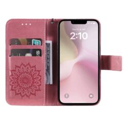 Peněženkové pouzdro Embossing Pattern Slunečnice růžové – Apple iPhone 16e / 17e | Levné Kryty | Levné Kryty | Levné Kryty