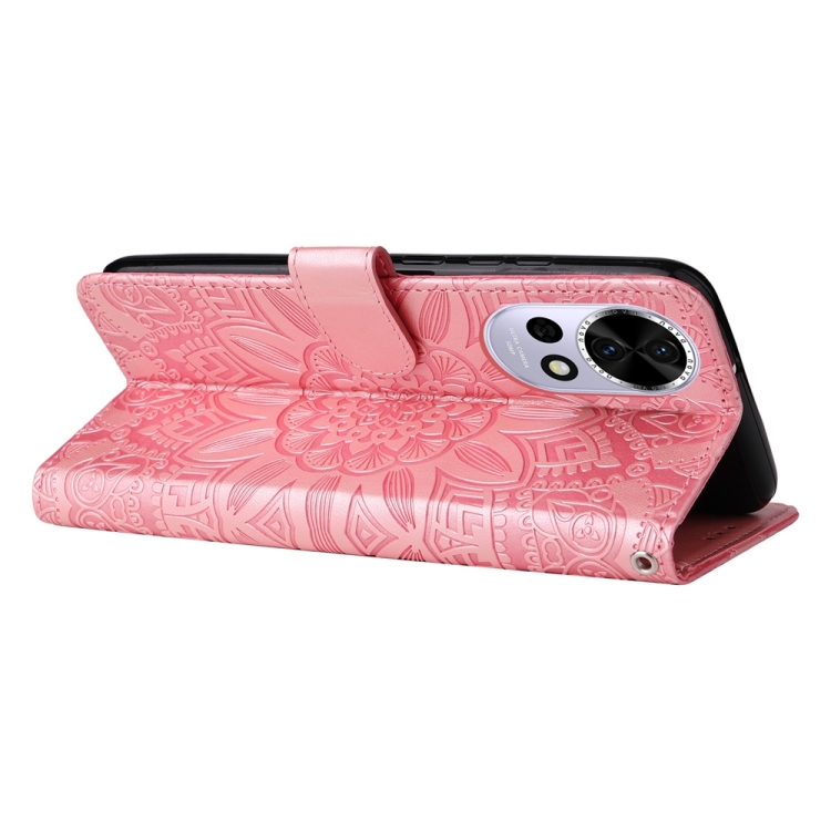Peněženkové pouzdro Embossing Pattern Slunečnice růžové – Huawei Nova 13 | Levné Kryty | Levné Kryty | Levné Kryty