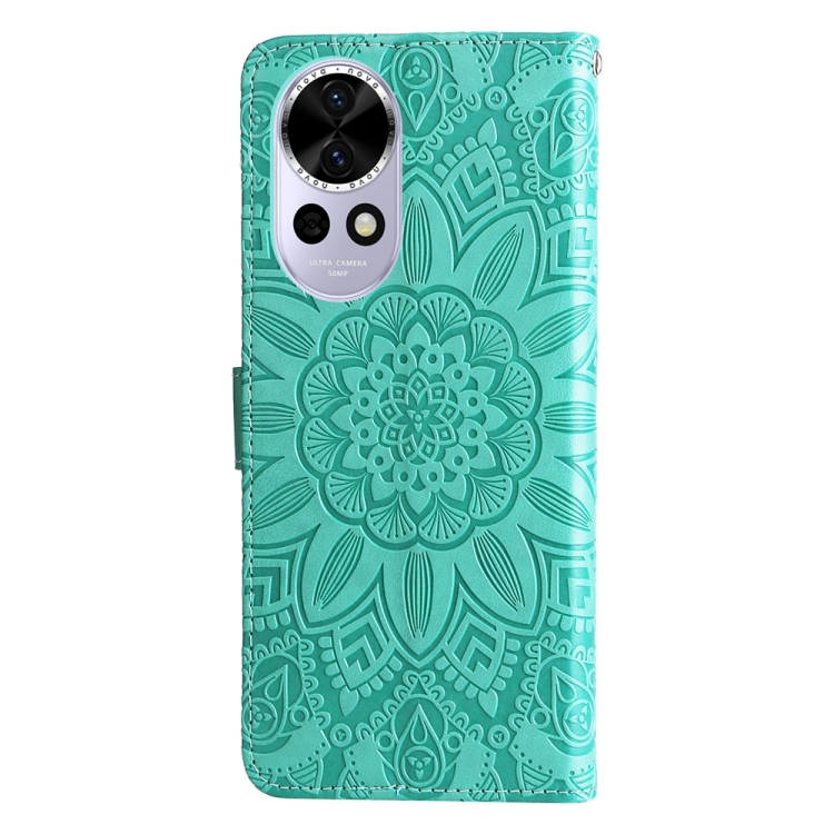 Peněženkové pouzdro Embossing Pattern Slunečnice zelené – Huawei Nova 13 | Levné Kryty | Levné Kryty | Levné Kryty