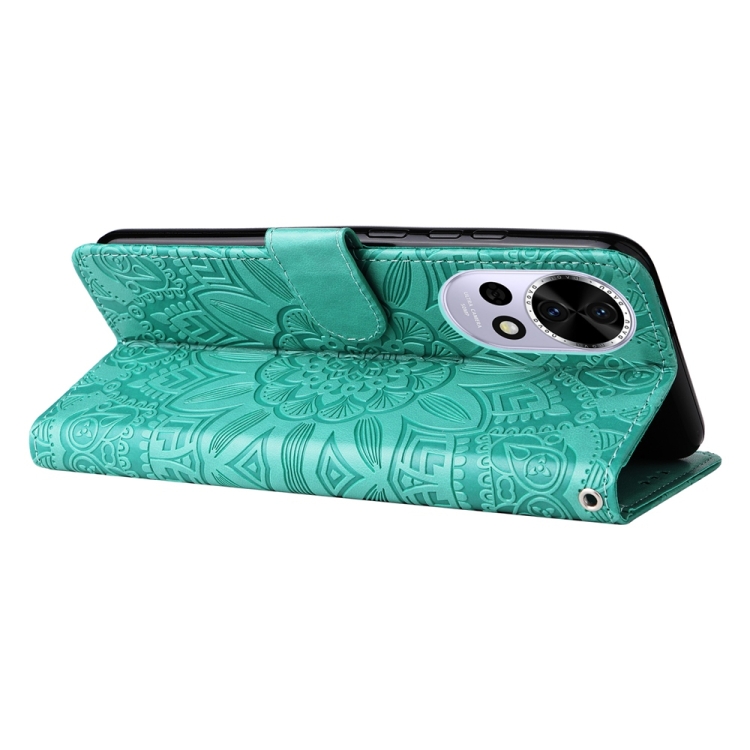 Peněženkové pouzdro Embossing Pattern Slunečnice zelené – Huawei Nova 13 | Levné Kryty | Levné Kryty | Levné Kryty