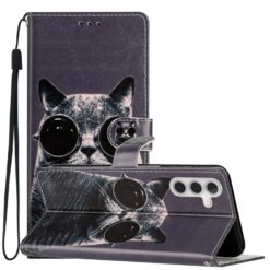 Knížkové pouzdro Trendy Cross case Kočka s brýlemy – Samsung Galaxy A36 | Levné Kryty | Levné Kryty | Levné Kryty