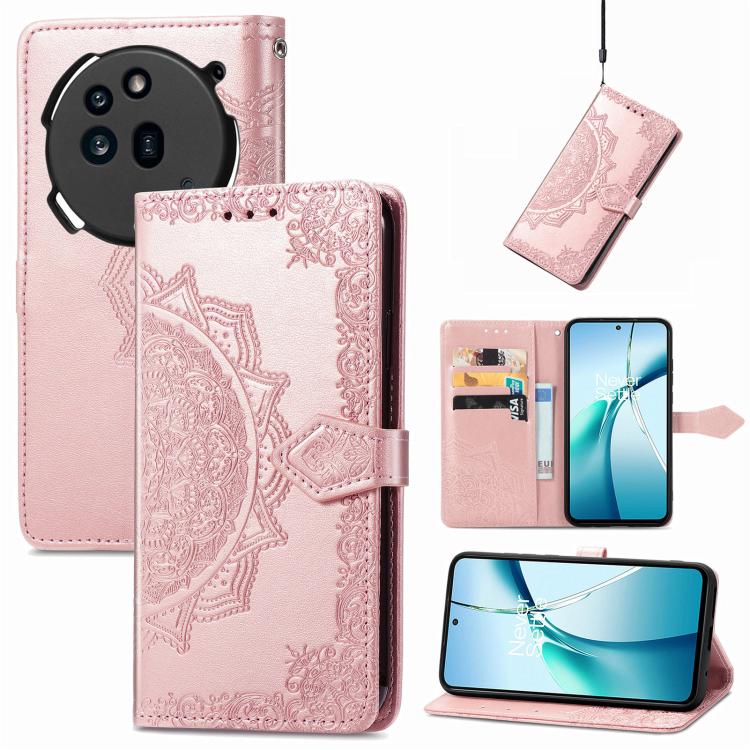 Peněženkové pouzdro Embossing Pattern Mandala Flower růžové – Nothing Phone (3a) Pro | Levné Kryty | Levné Kryty | Levné Kryty