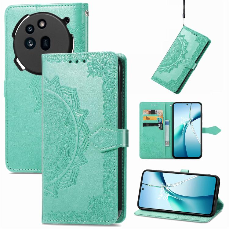 Peněženkové pouzdro Embossing Pattern Mandala Flower zelené – Nothing Phone (3a) | Levné Kryty | Levné Kryty | Levné Kryty