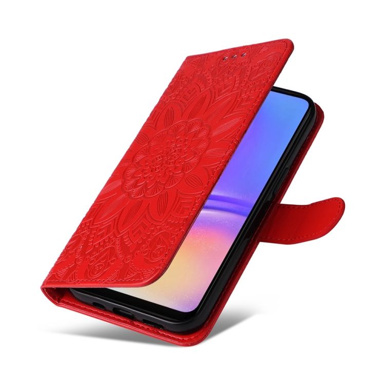 Peněženkové pouzdro Embossing Pattern Slunečnice červené – Samsung Galaxy A06 | Levné Kryty | Levné Kryty | Levné Kryty