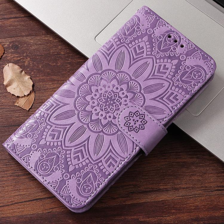 Peněženkové pouzdro Embossing Pattern Slunečnice fialové – Realme 14 Pro+ (14 Pro Plus) | Levné Kryty | Levné Kryty | Levné Kryty