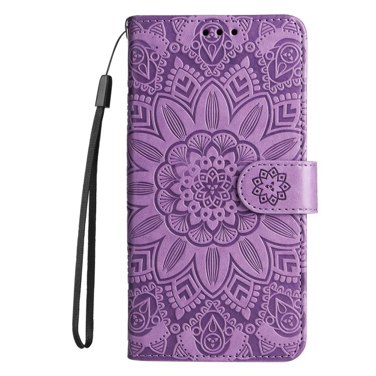 Peněženkové pouzdro Embossing Pattern Slunečnice fialové – Realme 14 Pro+ (14 Pro Plus) | Levné Kryty | Levné Kryty | Levné Kryty