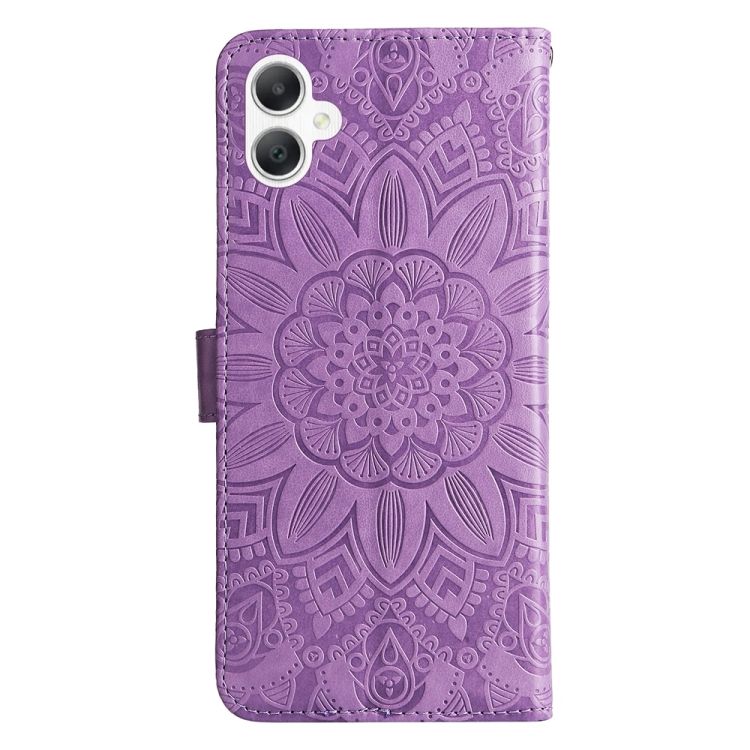 Peněženkové pouzdro Embossing Pattern Slunečnice fialové – Samsung Galaxy A06 | Levné Kryty | Levné Kryty | Levné Kryty