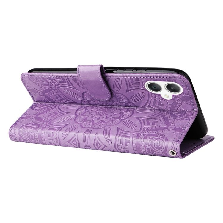 Peněženkové pouzdro Embossing Pattern Slunečnice fialové – Samsung Galaxy A06 | Levné Kryty | Levné Kryty | Levné Kryty
