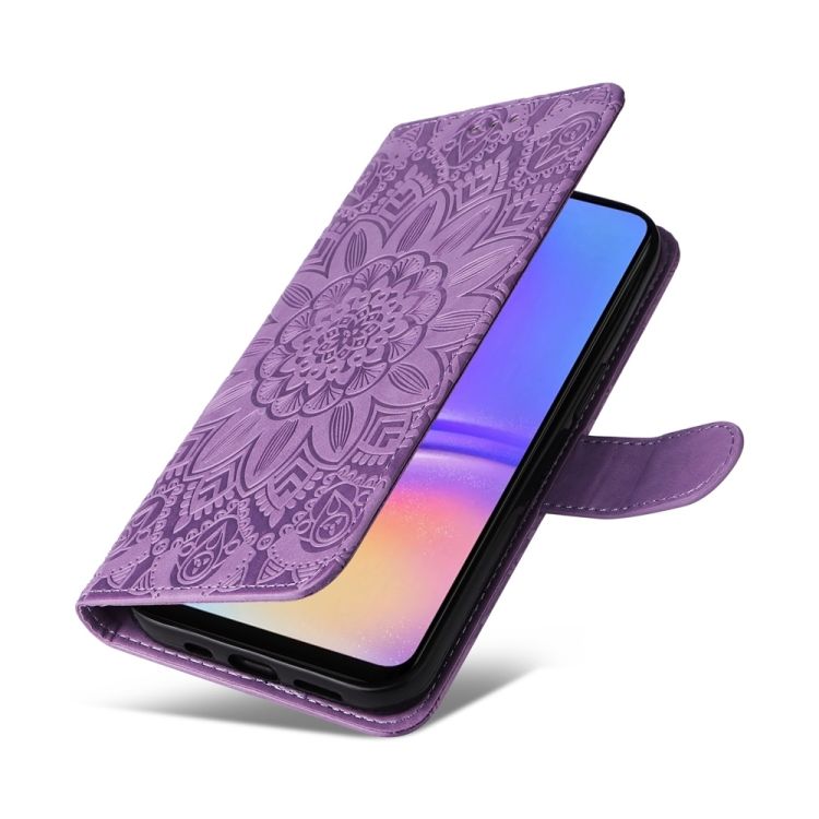 Peněženkové pouzdro Embossing Pattern Slunečnice fialové – Samsung Galaxy A06 | Levné Kryty | Levné Kryty | Levné Kryty