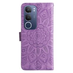 Peněženkové pouzdro Embossing Pattern Slunečnice fialové – Vivo Y19s | Levné Kryty | Levné Kryty | Levné Kryty