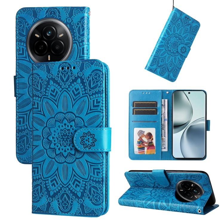 Peněženkové pouzdro Embossing Pattern Slunečnice modré – Realme 14 Pro+ (14 Pro Plus) | Levné Kryty | Levné Kryty | Levné Kryty