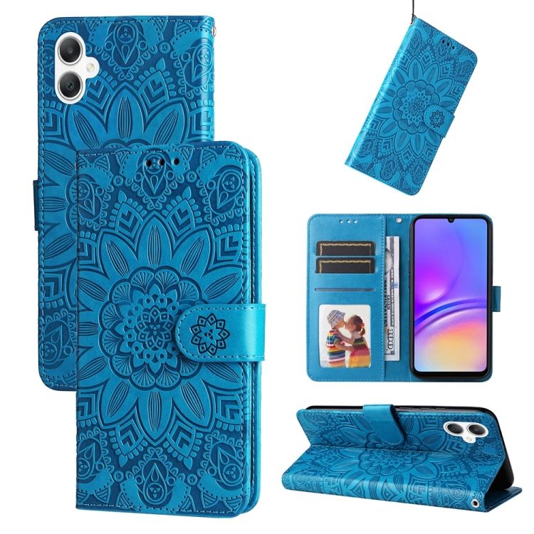 Peněženkové pouzdro Embossing Pattern Slunečnice modré – Samsung Galaxy A06 | Levné Kryty | Levné Kryty | Levné Kryty