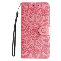 Peněženkové pouzdro Embossing Pattern Slunečnice růžové – Infinix Hot 50 Pro+ (50 Pro Plus)