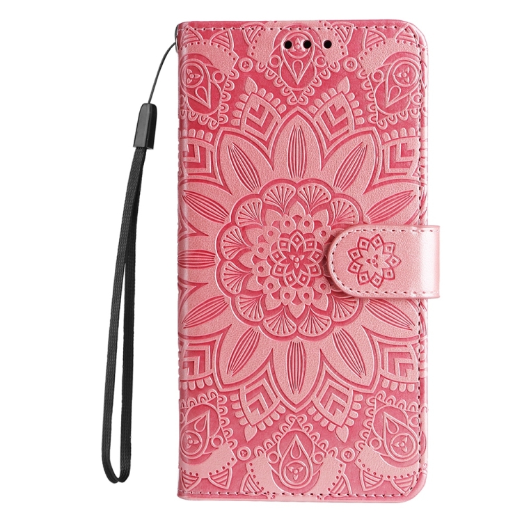 Peněženkové pouzdro Embossing Pattern Slunečnice růžové – Infinix Hot 50 Pro+ (50 Pro Plus) | Levné Kryty | Levné Kryty | Levné Kryty