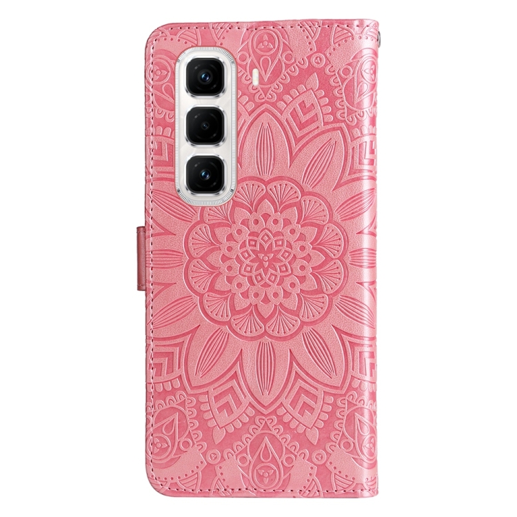 Peněženkové pouzdro Embossing Pattern Slunečnice růžové – Infinix Hot 50 Pro+ (50 Pro Plus) | Levné Kryty | Levné Kryty | Levné Kryty